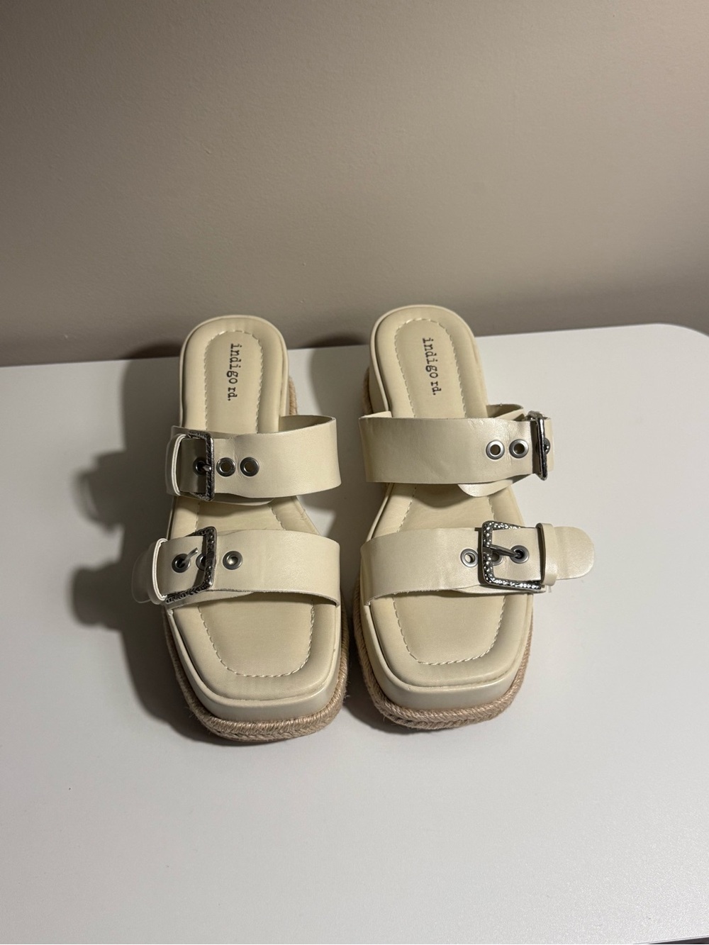 Indigo Ivory Double Buckle Slide Sandals
